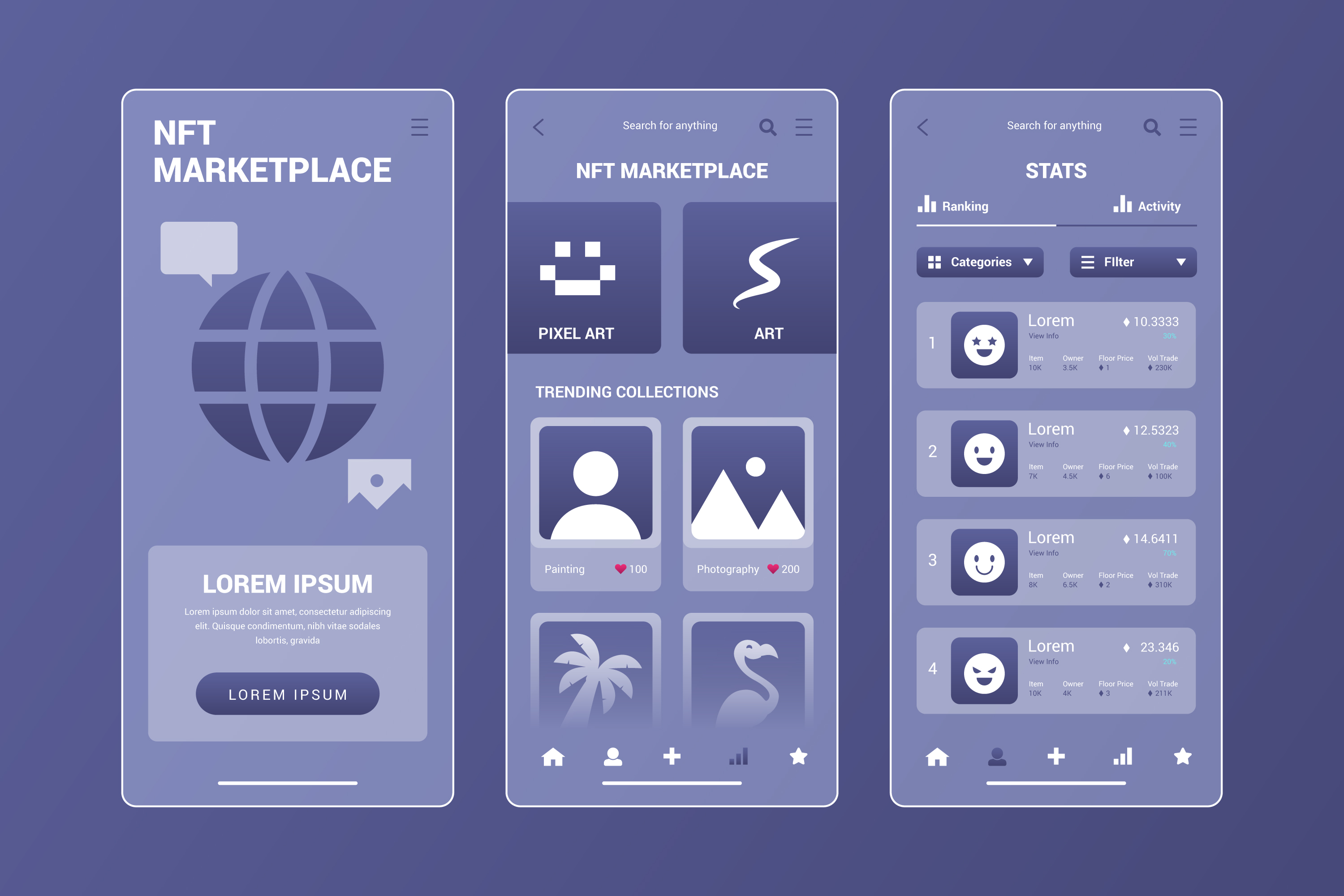 Aplicativo de Marketplace NFT com glassmorphism